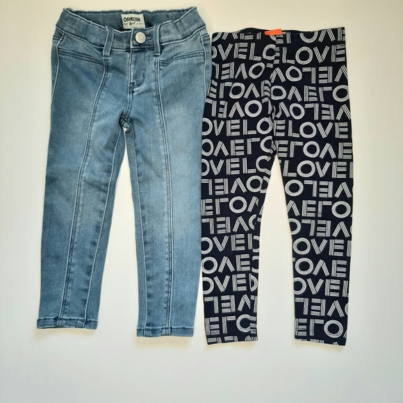 2for1 Toddler Blue Jeans and Love Leggings - Picture 1 of 6